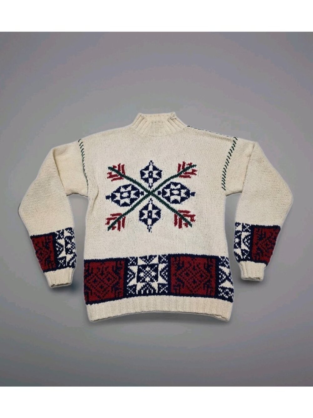 Vintage Hand Knitted Turtle Neck Sweater Ski Resort Wmns Med River Brand Arrow